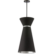 Dainolite Caterine 14in 1-Light Pendant | Transitional Matte Black Fabric and Black Fabric Shade | Foyer & Hallway | 14 x 14 x 28 | Model CTN-141P-MB-697