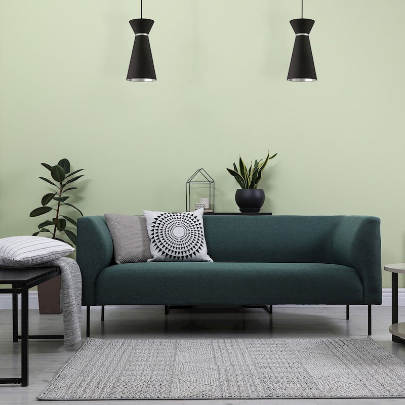 Dainolite Caterine 14in 1-Light Pendant | Transitional Matte Black Fabric and Black Fabric Shade | Foyer & Hallway | 14 x 14 x 28 | Model CTN-141P-MB-697
