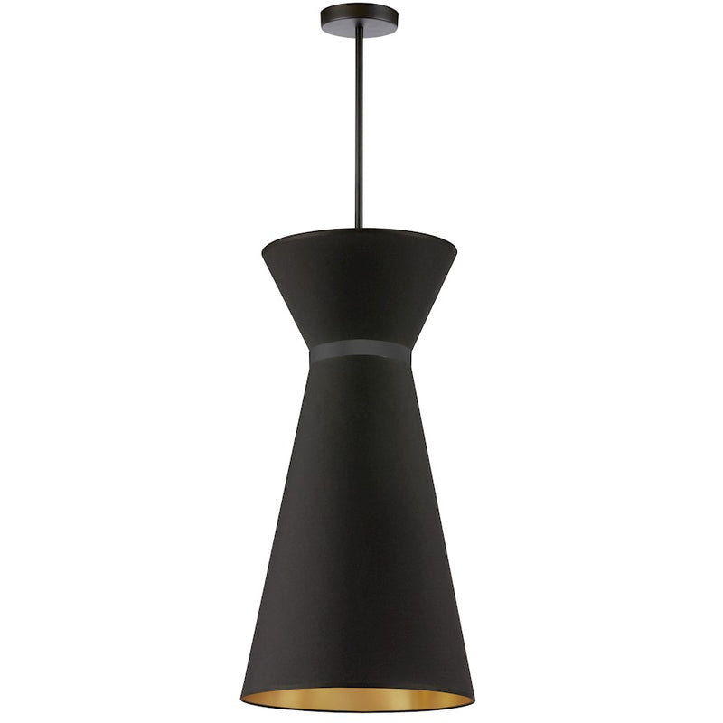 Dainolite Caterine 14in 1-Light Pendant | Transitional Matte Black Metal and Black Fabric Shade | Foyer, Hall & Dinette | 14 x 14 | Model CTN-141P-MB-698