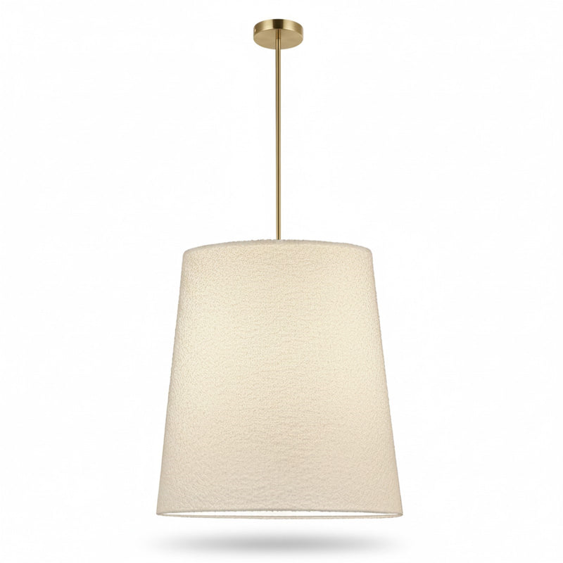 Dainolite Dalia 20in 1-Light Pendant | Modern Aged Brass and White Boucle Fabric | Dining Room & Living Room | 20 x 20 x 20 in | Model DAL-201P-AGB