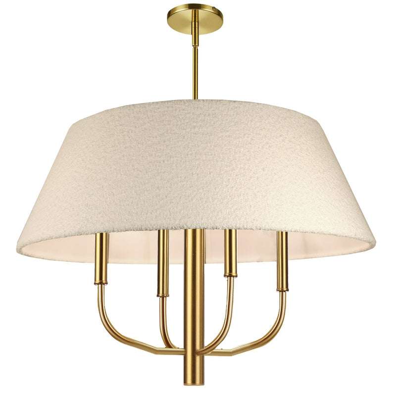 Dainolite Dalia 24in 4-Light Chandelier | Transitional Aged Brass and White Boucle Fabric | Dining Room & Entryway | 24 x 24 x 18 in | Model DAL-244C-AGB
