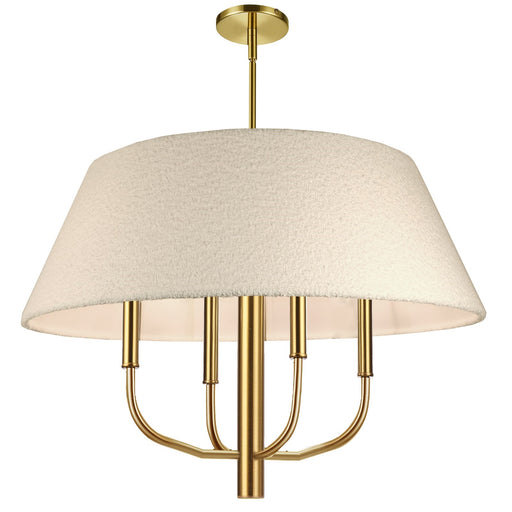 Dainolite Dalia 24in 4-Light Chandelier | Transitional Aged Brass and White Boucle Fabric | Dining Room & Entryway | 24 x 24 x 18 in | Model DAL-244C-AGB