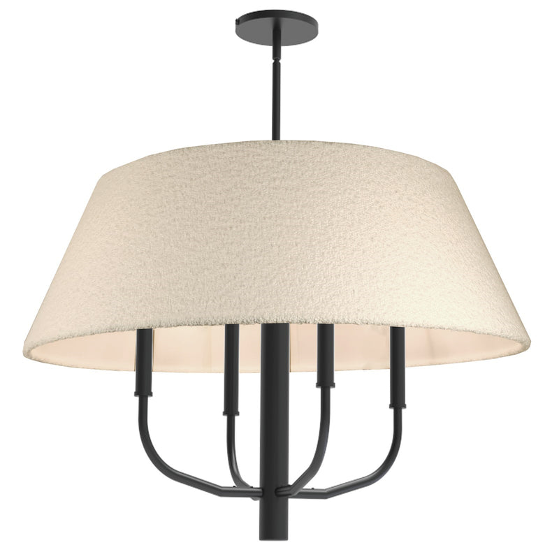 Dainolite Dalia 24in 4-Light Chandelier | Transitional Matte Black and White Boucle Fabric | Dining Room & Entryway | 24 x 24 x 18 in | Model DAL-244C-MB