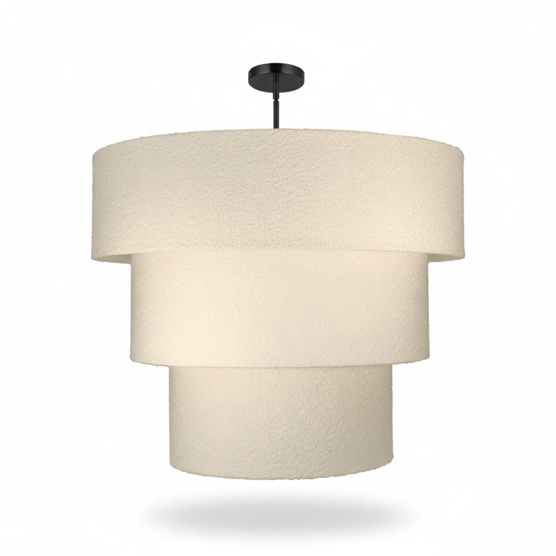 Dainolite Dalia 30in 9-Light Tiered Pendant | Transitional Matte Black and White Boucle Fabric | Dining Room & Kitchen Island | 30 x | Model DAL-309P-MB