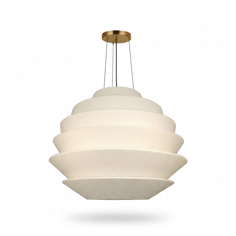 Dainolite Dalia 32in 9-Light Pendant | Transitional Aged Brass and White Boucle Fabric | Dining Room & Entryway | 32 x 32 x 24.5 in | Model DAL-3224P-AGB