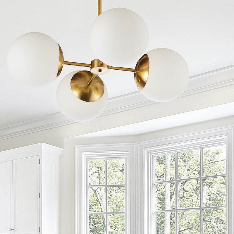 Dainolite Dayana 24in 4-Light Chandelier | Aged Brass and Opal White Glass | Dining Room & Kitchen Island | 24 x 24 x 7 in | Model DAY-244C-AGB