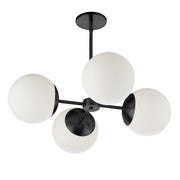 Dainolite Dayana 24in 4-Light Chandelier | Transitional Matte Black and Opal White Glass | Dining Room & Foyer | 24 x 24 x 7 in | Model DAY-244C-MB
