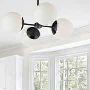 Dainolite Dayana 24in 4-Light Chandelier | Transitional Matte Black and Opal White Glass | Dining Room & Foyer | 24 x 24 x 7 in | Model DAY-244C-MB