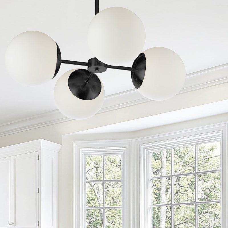 Dainolite Dayana 24in 4-Light Chandelier | Transitional Matte Black and Opal White Glass | Dining Room & Foyer | 24 x 24 x 7 in | Model DAY-244C-MB