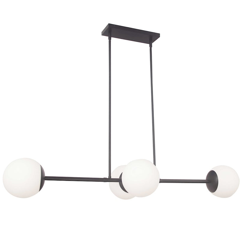 Dainolite Dayana 48in 4-Light Pendant | Transitional Matte Black and White Opal Glass | Kitchen Island & Dining Room | Model DAY-484HP-MB