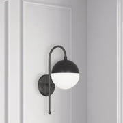 Dainolite Dayana 11in 1-Light Wall Sconce | Industrial Matte Black and White Glass | Hallway & Bedroom Accent | 11 x 7 x 18.5 in | Model DAY-71W-MB
