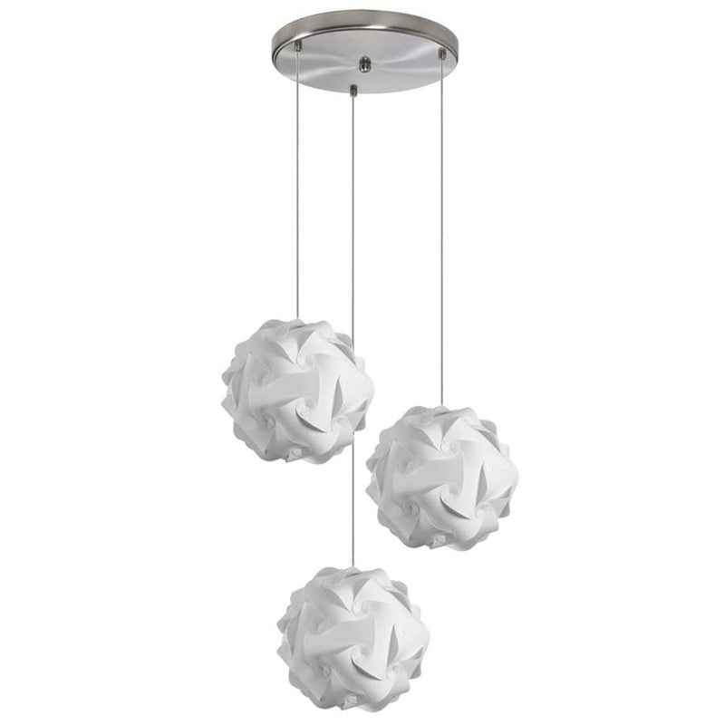 Dainolite Daino Ball Globus Squash 25in 3-Light Pendant | Modern White Fabric Shade | Kitchen Island & Dining Room | Model DBL-FLT-790