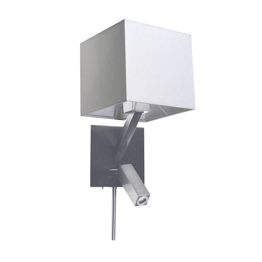 Dainolite DLED496 1-Light LED Wall Sconce | Modern Satin Chrome and White Fabric Shade | Bedroom & Hallway Accent Light | 8 x 7 x 15 in | Model DLED496-SC
