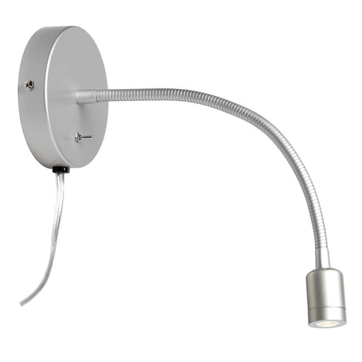 Dainolite LED 14in 1-Light Wall Sconce | Modern Silver Steel with Clear Cord | Bedroom & Office Reading Light | 210 Lumens 3000K | Model DLEDW-263-SV