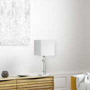 Dainolite DM231-PC Table Lamp | Polished Chrome Steel and Acrylic with White Linen Shade | Bedroom & Living Room Accent | Model DM231-PC