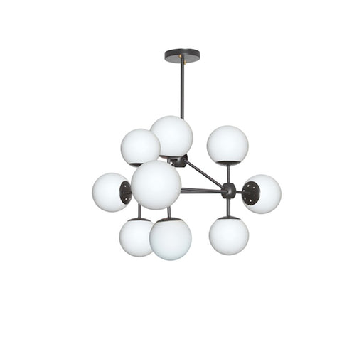 Dainolite Domi 26in 9-Light Chandelier | Industrial Black Painted Steel and White Frosted Glass | Dining Room & Living Room | 26 x | Model DMI-269C-WHBK