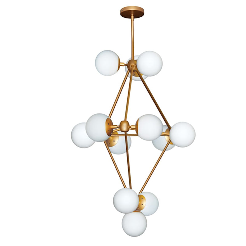 Dainolite Domi 25in 12-Light Chandelier | Gold Painted Steel and Frosted White Glass | Foyer & Living Room | 25 x 25 x 36 in | Model DMI-3612C-GLD