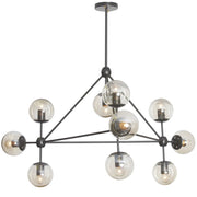 Dainolite Domi 44in 10-Light Chandelier | Contemporary Matte Black Steel and Cognac Glass | Dining Room & Living Room | Model DMI-4410C-BK