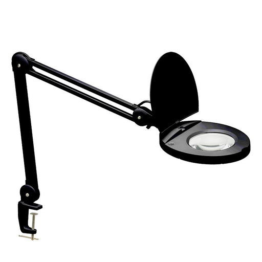 Dainolite 1-Light LED Magnifier Desk Lamp | Modern Black Metal and Clear Glass | Craft & Hobby Workstation | 47in H, 760 | Model DMLED10-A-5D-BK