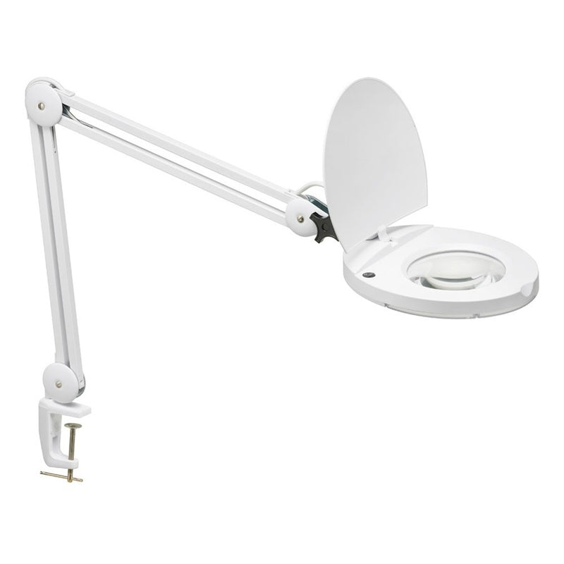 Dainolite LED Magnifier 9in Table Lamp | Painted White Metal and Clear Glass | Craft & Desk Task Light | 760 Lumens, 3000K, 8W | Model DMLED10-A-WH