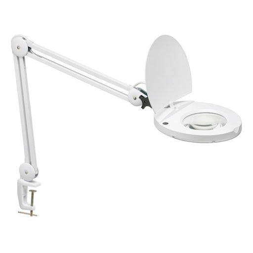 Dainolite LED Magnifier 9in Table Lamp | Painted White Metal and Clear Glass | Craft & Desk Task Light | 760 Lumens, 3000K, 8W | Model DMLED10-A-WH