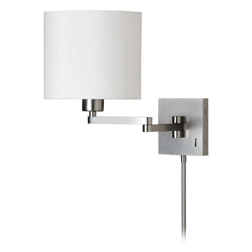 Dainolite DMWL7713 1-Light Swing Arm Lamp | Modern Satin Chrome and White Fabric Shade | Bedroom & Living Room Reading Light | Model DMWL7713-SC