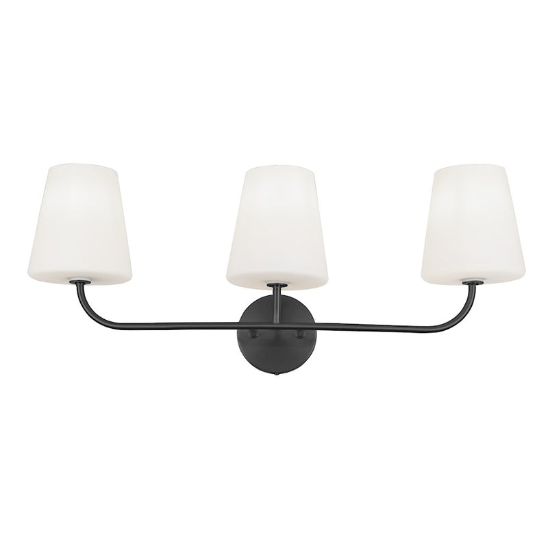 Dainolite Eleanor 26in 3-Light Vanity | Contemporary Matte Black and White Opal Glass | Bathroom & Powder Room | Model ELN-213W-MB-WH