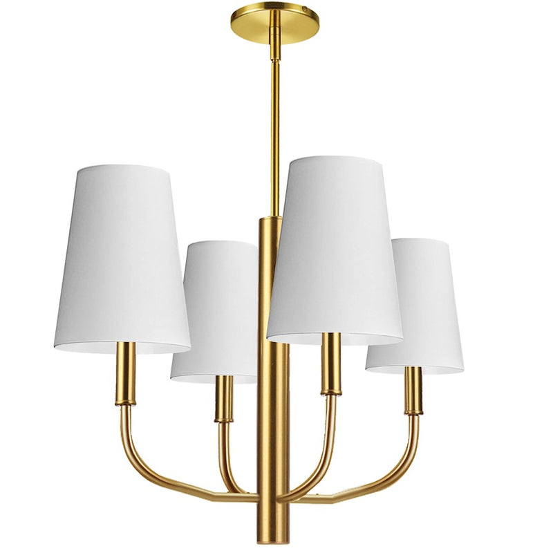 Dainolite Eleanor 21in 4-Light Chandelier | Transitional Aged Brass and White Fabric | Living Room, Foyer & Dining Room | 21 x 21 | Model ELN-214C-AGB-790