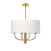 Dainolite Eleanor 22in 4-Light Chandelier | Aged Brass and White Fabric Drum Shade | Dining Room & Living Room | Model ELN-224C-AGB-790