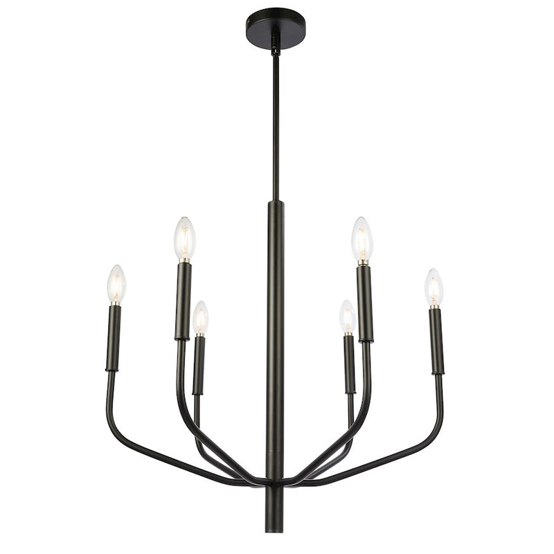 Dainolite Eleanor 24in 6-Light Chandelier | Contemporary Matte Black | Dining Room & Foyer | 24 x 24 x 24 in | Model ELN-246C-MB