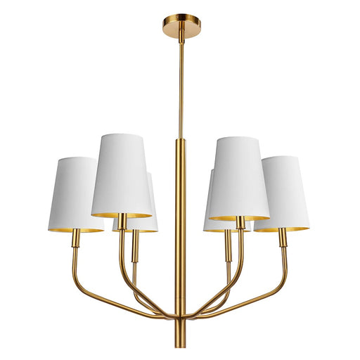 Dainolite Eleanor 28in 6-Light Chandelier | Transitional White Gold Fabric and Aged Brass Metal | Living Room, Foyer & Dining | Model ELN-286C-AGB-692