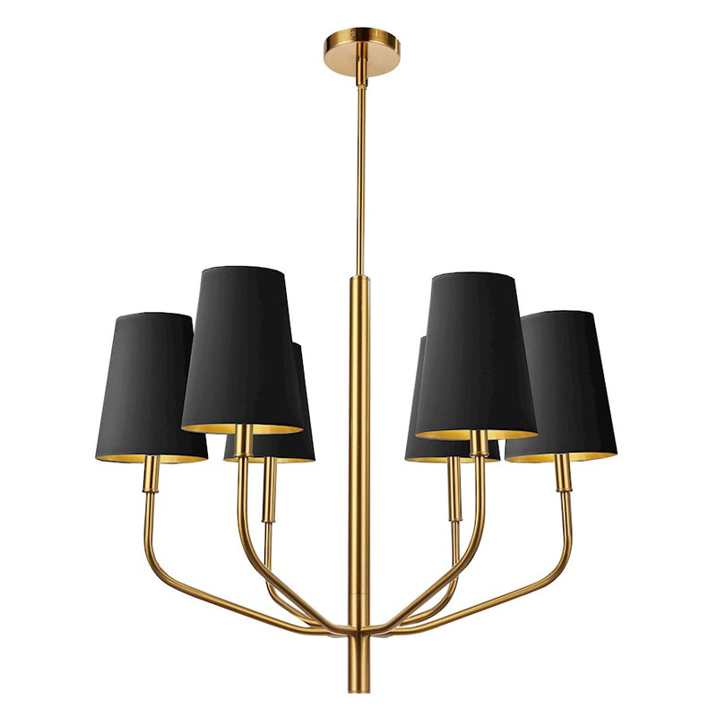 Dainolite Eleanor 28in 6-Light Chandelier | Transitional Black Fabric and Aged Brass Metal | Living Room, Foyer & Dining Room | Model ELN-286C-AGB-698