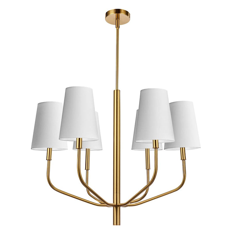 Dainolite Eleanor 28in 6-Light Chandelier | Transitional White Fabric and Aged Brass Metal | Living Room, Foyer & Dining Room | Model ELN-286C-AGB-790