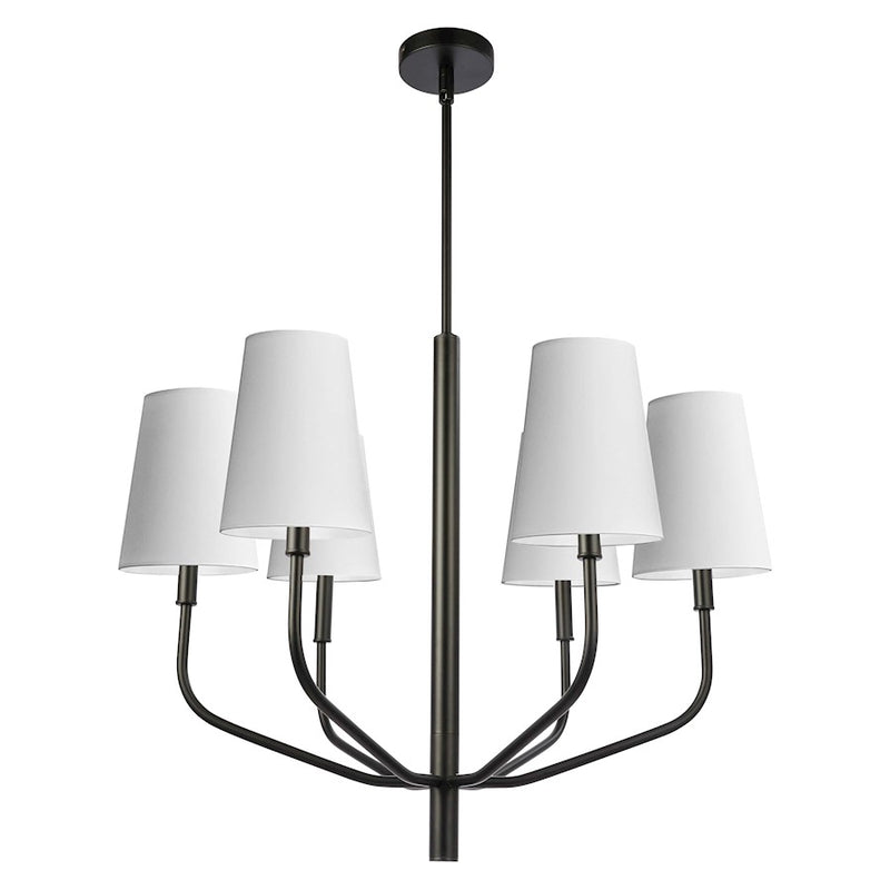 Dainolite Eleanor 28in 6-Light Chandelier | Transitional White Fabric and Matte Black Metal | Living Room, Foyer & Dining Room | Model ELN-286C-MB-790