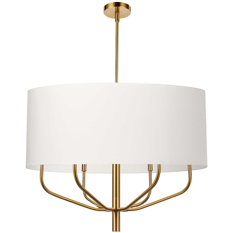 Dainolite Eleanor 30in 6-Light Chandelier | Transitional Aged Brass and White Fabric | Living & Dining Room | 30 x 30 x 24 in | Model ELN-306C-AGB-790