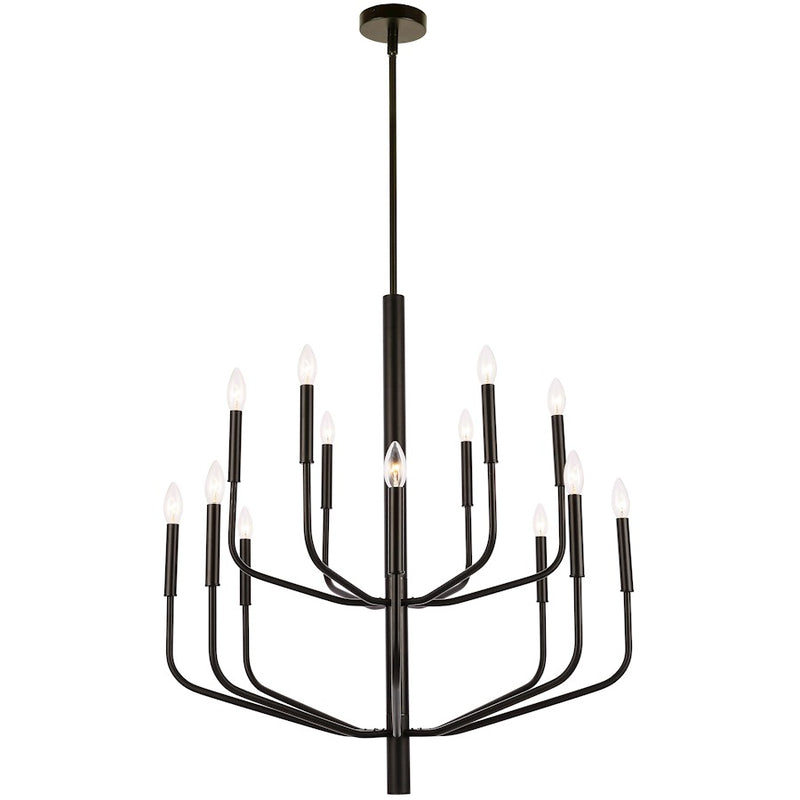 Dainolite Eleanor 32in 14-Light Chandelier | Matte Black Metal | Dining Room & Living Room | 32 x 32 x 34 in | Model ELN-3214C-MB