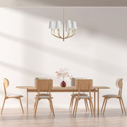 Dainolite Eleanor 36in 8-Light Chandelier | Transitional White Fabric and Aged Brass Metal | Living Room, Foyer & Dining Room | Model ELN-368C-AGB-790