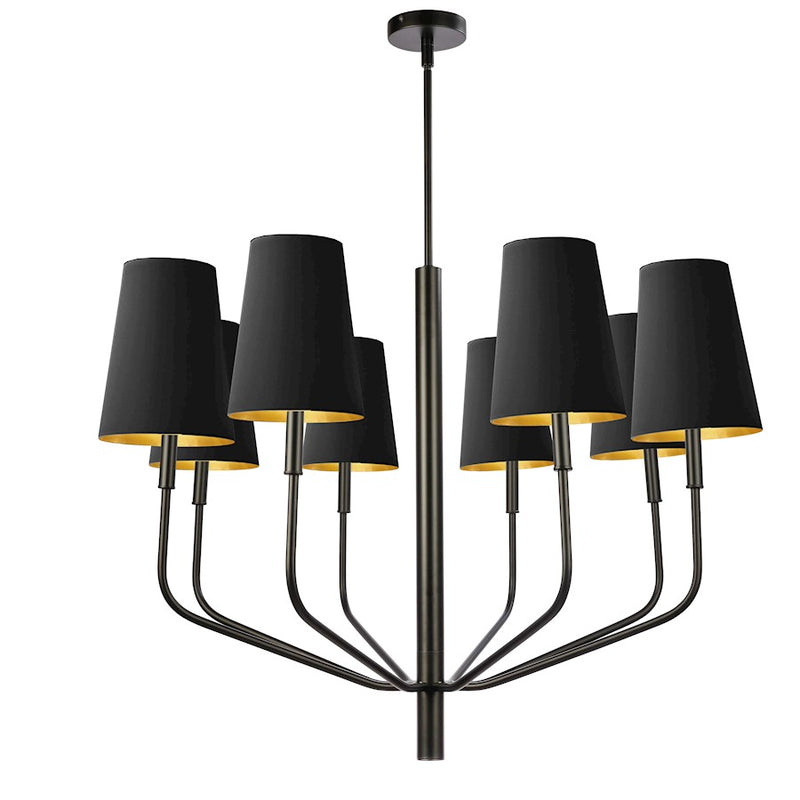 Dainolite Eleanor 36in 8-Light Chandelier | Transitional Black Fabric and Matte Black Metal | Living Room, Foyer & Dining Room | Model ELN-368C-MB-698