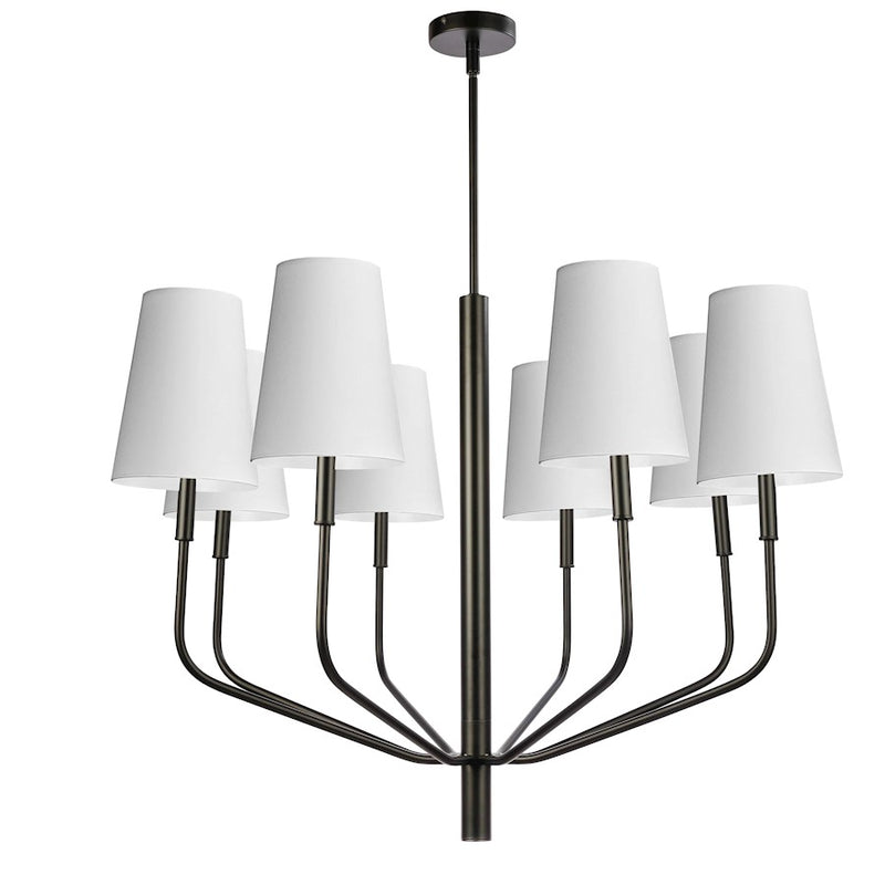 Dainolite Eleanor 36in 8-Light Chandelier | Transitional Matte Black and White Fabric | Living Room, Foyer & Dining Room | 36 x 36 | Model ELN-368C-MB-790