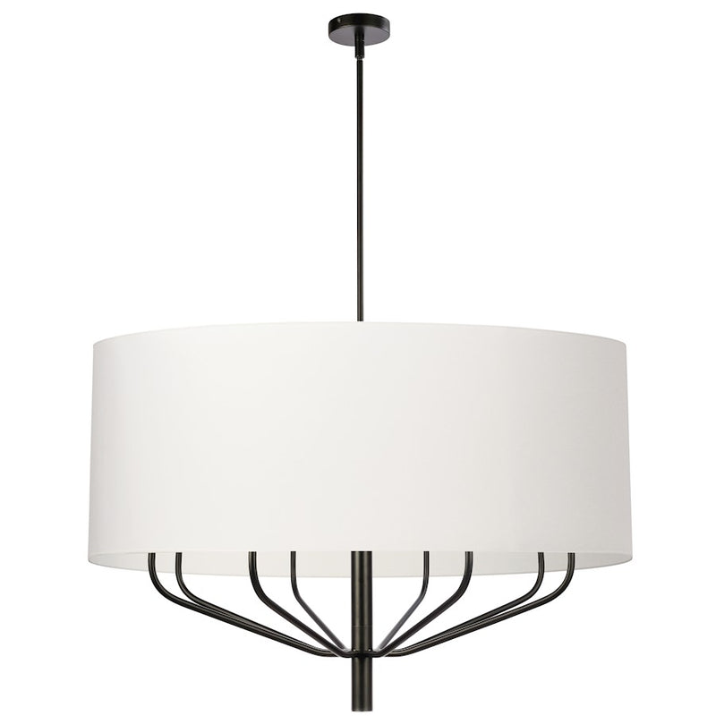 Dainolite Eleanor 38in 8-Light Chandelier | Modern Matte Black and White Fabric Drum | Dining Room & Living Room | Model ELN-388C-MB-790