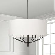 Dainolite Eleanor 38in 8-Light Chandelier | Modern Matte Black and White Fabric Drum | Dining Room & Living Room | Model ELN-388C-MB-790