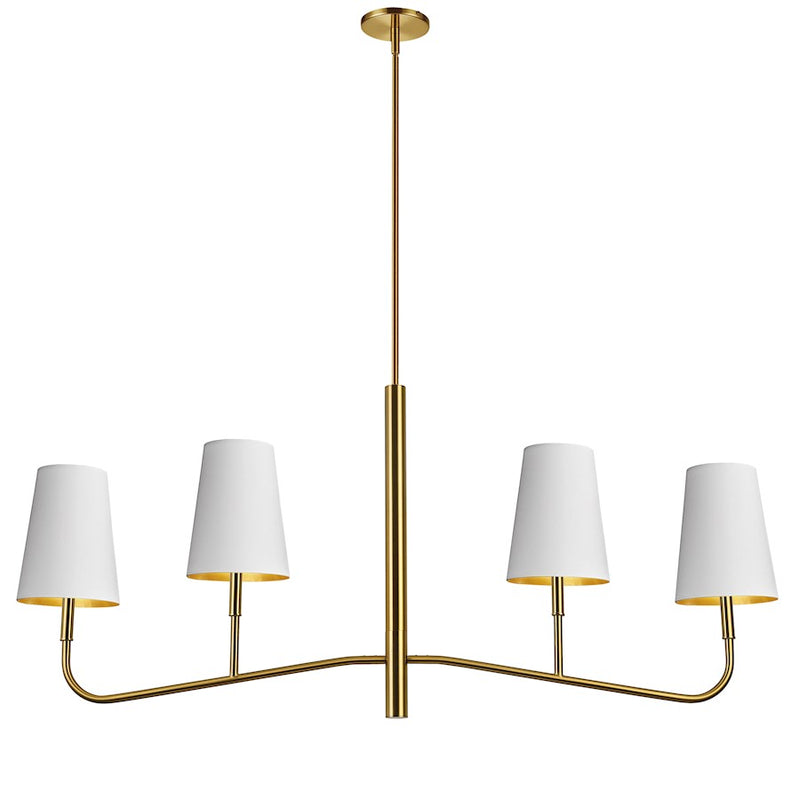 Dainolite Eleanor 53in 4-Light Chandelier | Transitional Aged Brass and White Fabric Shades | Dining Room & Kitchen | Model ELN-534HC-AGB-692
