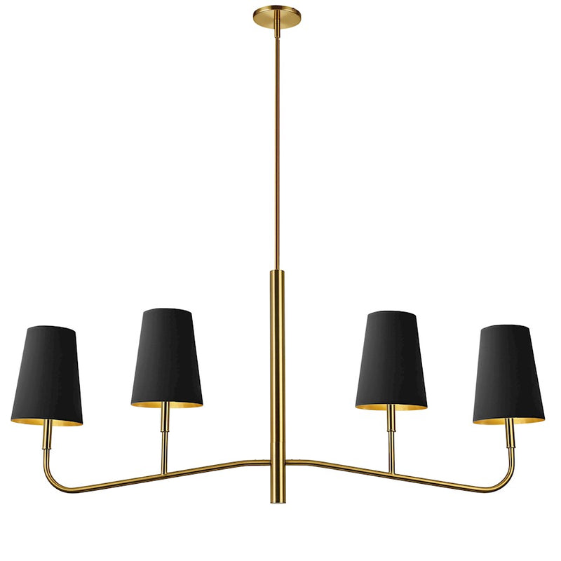 Dainolite Eleanor 53in 4-Light Chandelier | Transitional Aged Brass and Black Fabric Shades | Dining Room & Kitchen | Model ELN-534HC-AGB-698