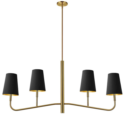 Dainolite Eleanor 53in 4-Light Chandelier | Transitional Aged Brass and Black Fabric Shades | Dining Room & Kitchen | Model ELN-534HC-AGB-698