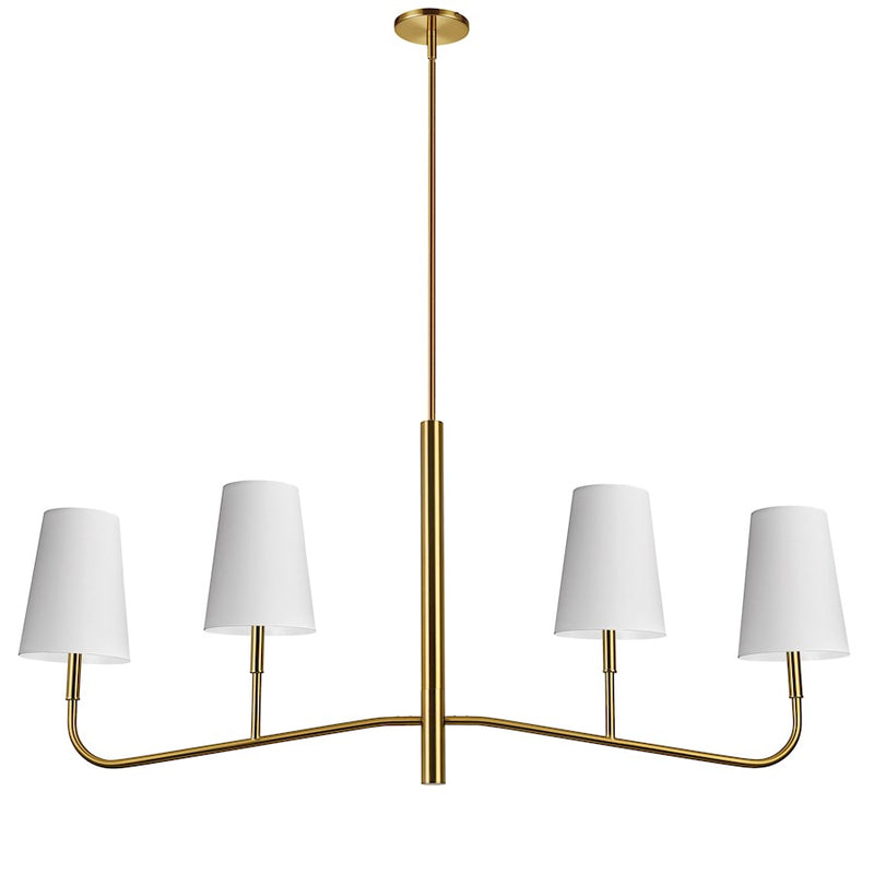 Dainolite Eleanor 53in 4-Light Chandelier | Transitional Aged Brass and White Fabric Shades | Dining Room & Kitchen | Model ELN-534HC-AGB-790