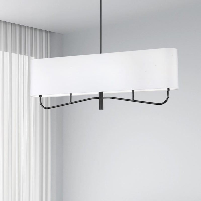 Dainolite Eleanor 54in 4-Light Chandelier | Transitional Matte Black and White Fabric | Dining Room & Foyer | 54 x 7 x 19 in | Model ELN-544HC-MB-790