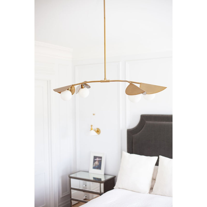 Dainolite Emma 41in 4-Light Pendant | Contemporary Aged Brass and White Glass | Kitchen Island & Dining Room | 41 x 19 x 6 in | Model EMM-414HP-AGB