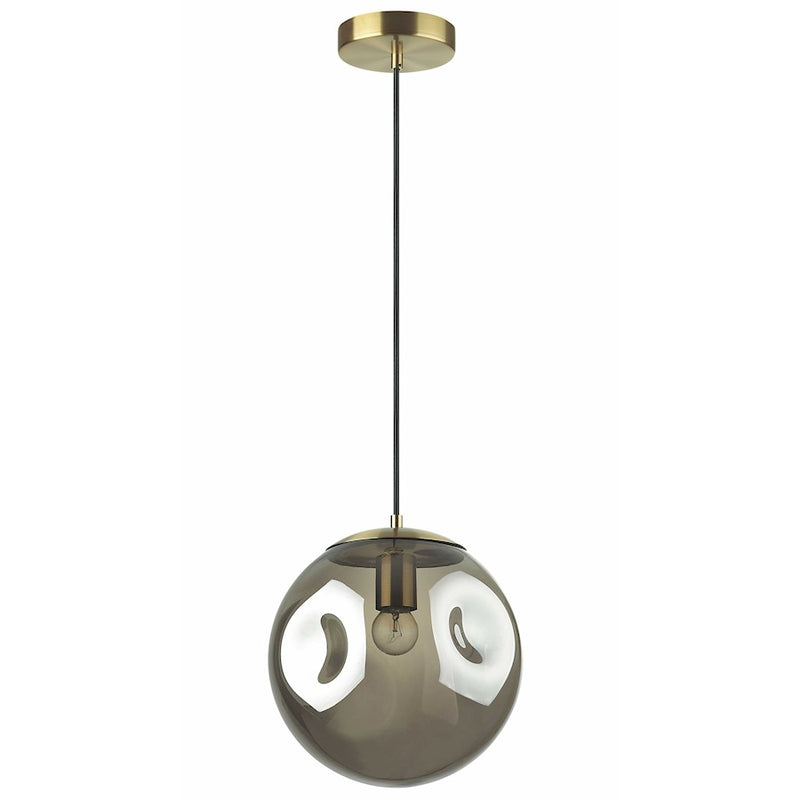 Dainolite Eris 10in 1-Light Pendant | Contemporary Smoke and Aged Brass Glass | Kitchen Island & Dining Room | 10 x 10 x 10 in | Model ERS-101P-AGB-SM