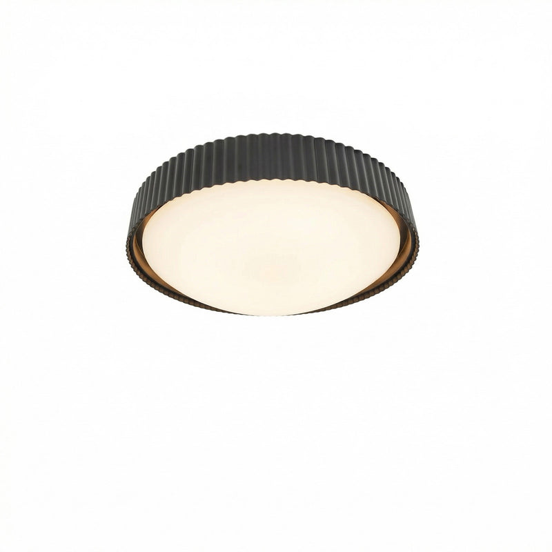 Dainolite Fabiana 13in 1-Light LED Flush Mount | Transitional Matte Black Metal and White Glass | Hallway & Bathroom Ceiling | 13 | Model FBN-1330LEDFH-MB