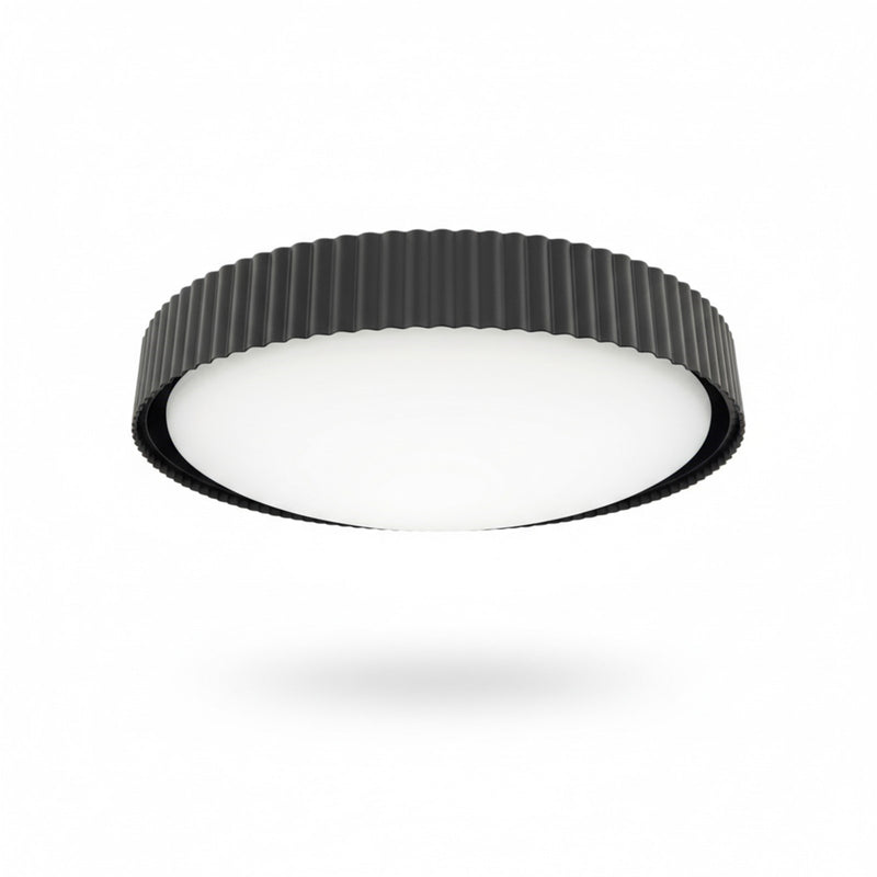 Dainolite Fabiana 18in 1-Light LED Flush Mount | Transitional Matte Black Metal and White Glass | Hallway & Bathroom Ceiling | 18 | Model FBN-1840LEDFH-MB